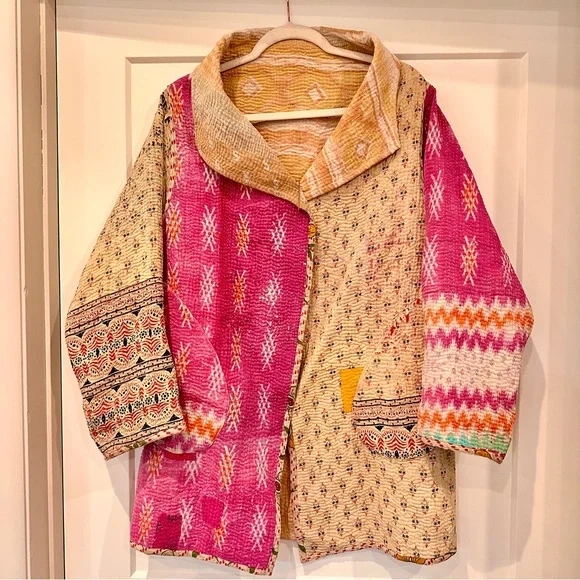 Unique kantha quilted jacket - Picture 1 of 5